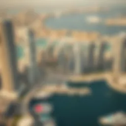 Aerial view of Dubai Marina showcasing modern skyscrapers and waterfront activities