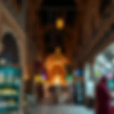 Cultural Essence: The Traditional Souks of Dubai Vibrant souk with traditional architecture and bustling market atmosphere