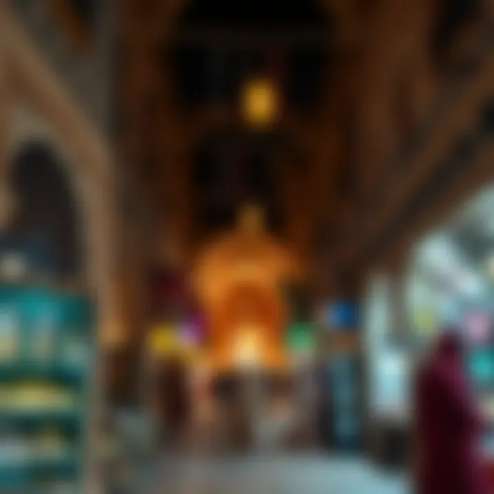 Cultural Essence: The Traditional Souks of Dubai Vibrant souk with traditional architecture and bustling market atmosphere