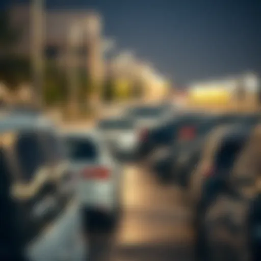 A bustling parking area in Dubai showcasing various vehicles