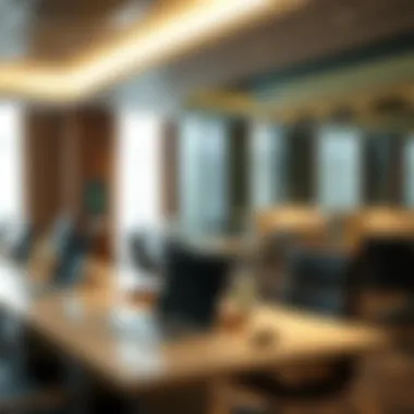 Business amenities including workstations and charging points