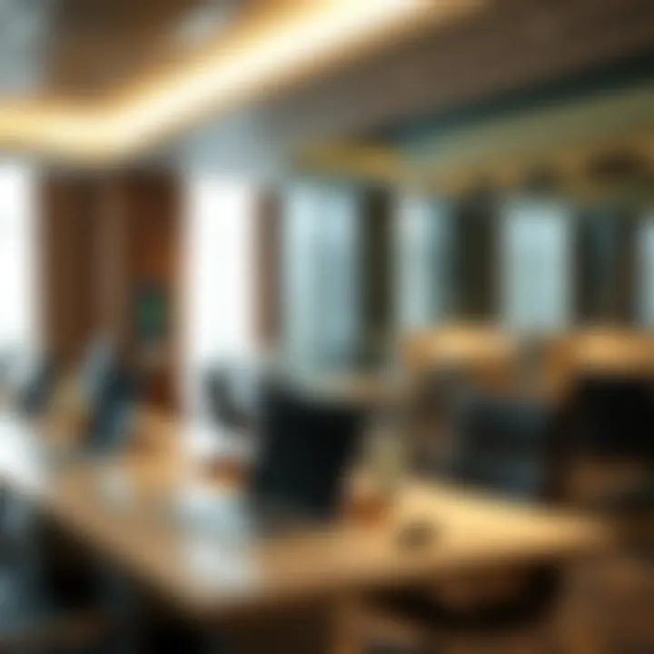 Business amenities including workstations and charging points