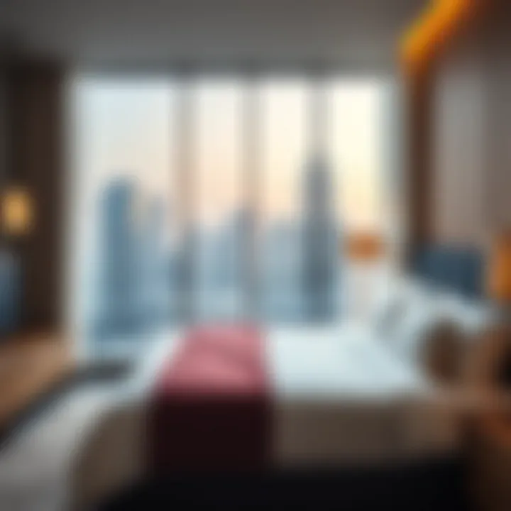 Furnished apartment bedroom with city view