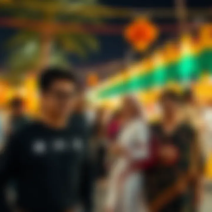 Families participating in a cultural festival in Dubai, experiencing local traditions through art, dance, and food.