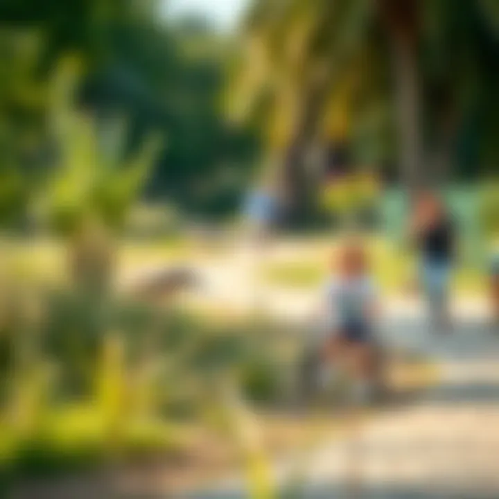 A serene nature reserve in Dubai, featuring diverse wildlife and families enjoying a peaceful day outdoors.