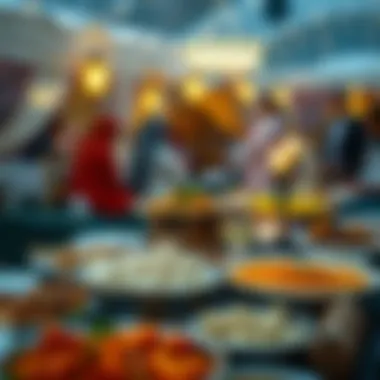 Culinary Delights of Ramadan An inviting spread of traditional Ramadan dishes laid out for iftar participants.
