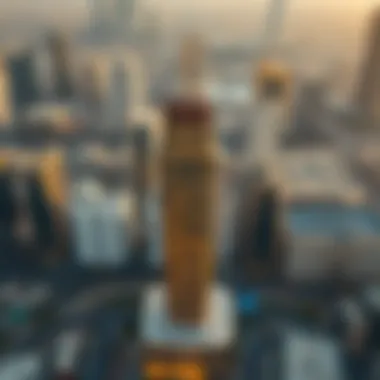 Aerial view of Jumeirah Lake Towers with Goldcrest Executive Tower as a focal point