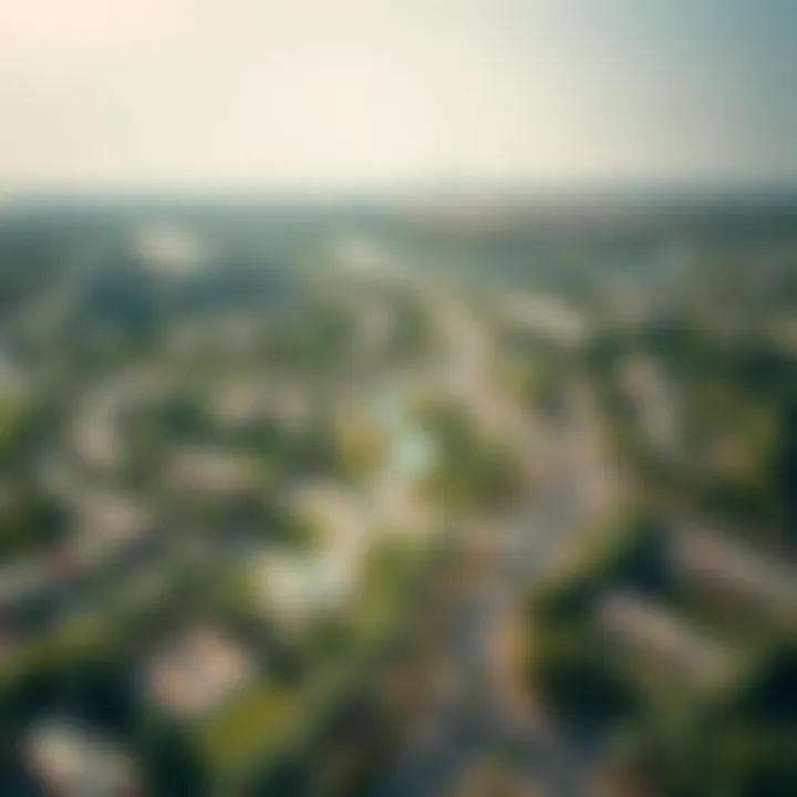 Aerial view of the Green Community showcasing lush greenery and residential areas