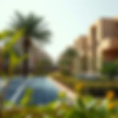 Sustainable Living Initiatives in the Community Sustainable living initiatives represented through solar panels and green spaces in the community