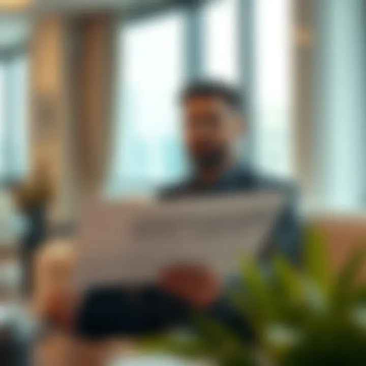 A person reviewing rental contracts in a modern setting
