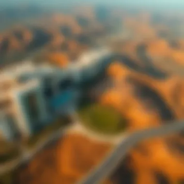 Aerial Perspective of Hudayriyat Hills Aerial view of Hudayriyat Hills emphasizing its strategic location