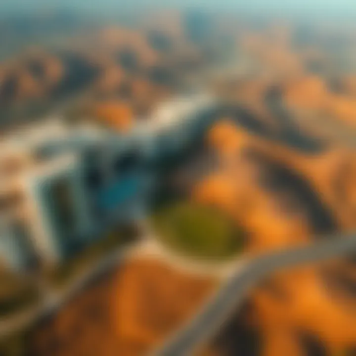 Aerial Perspective of Hudayriyat Hills Aerial view of Hudayriyat Hills emphasizing its strategic location