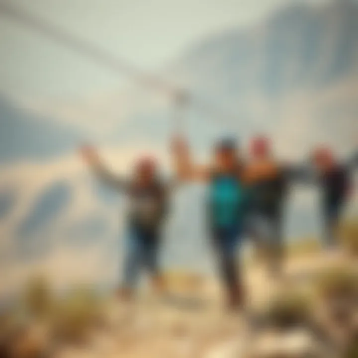 Thrilling adventure seekers enjoying the activities on Jebel Jais, including zip-lining and hiking