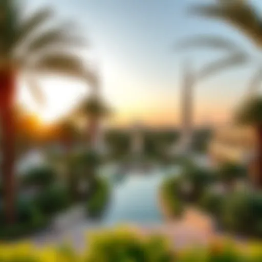 A panoramic view of Khalifa Park showcasing lush greenery and modern architectural elements