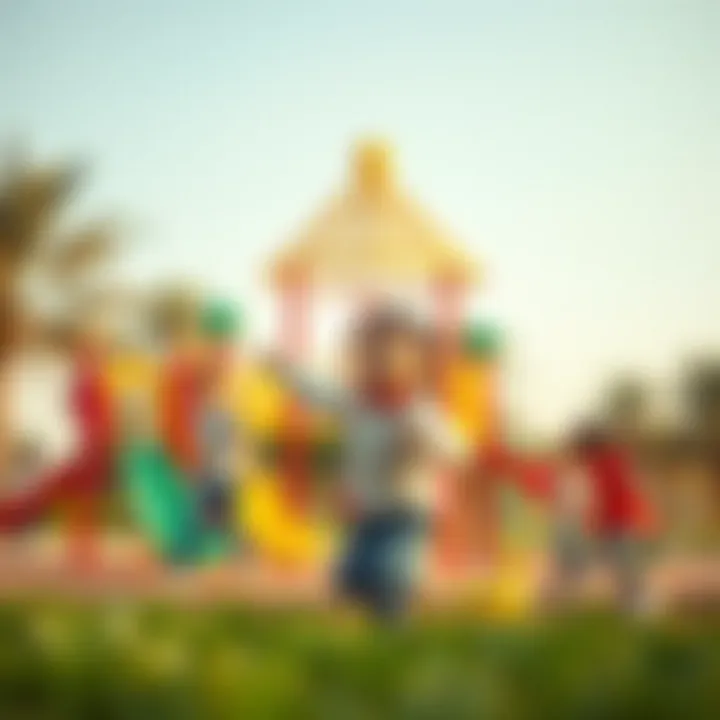 Children playing in a colorful playground within Khalifa Park, reflecting joy and community