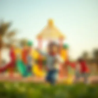 Children Enjoying the Playground in Khalifa Park Children playing in a colorful playground within Khalifa Park, reflecting joy and community