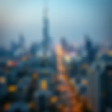 Dubai Skyline and Residential Areas Panoramic view of Dubai skyline highlighting residential areas