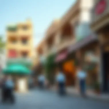 Vibrant street scene in Karama showcasing local shops