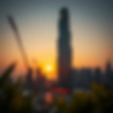 View of One Tower at sunset illuminating the surroundings