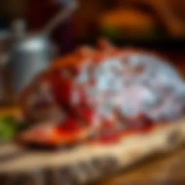 Indulge in the Delicacies of Smoked Brisket Close-up of a smoked brisket with a rich glaze served on a wooden board