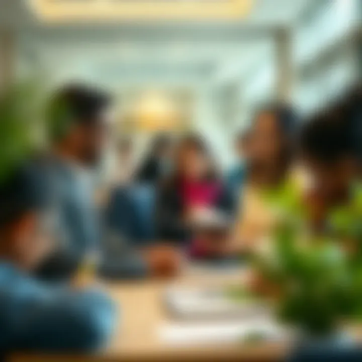 Parents discussing educational choices at a private school open house event.