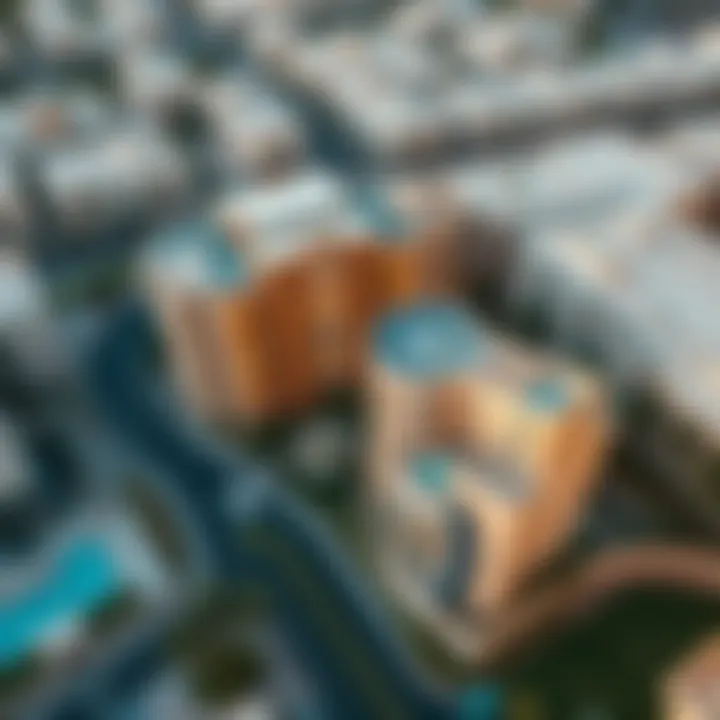 Aerial perspective of Sarai Apartments location in Dubai