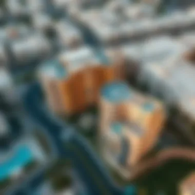 Sarai Apartments Location Overview Aerial perspective of Sarai Apartments location in Dubai