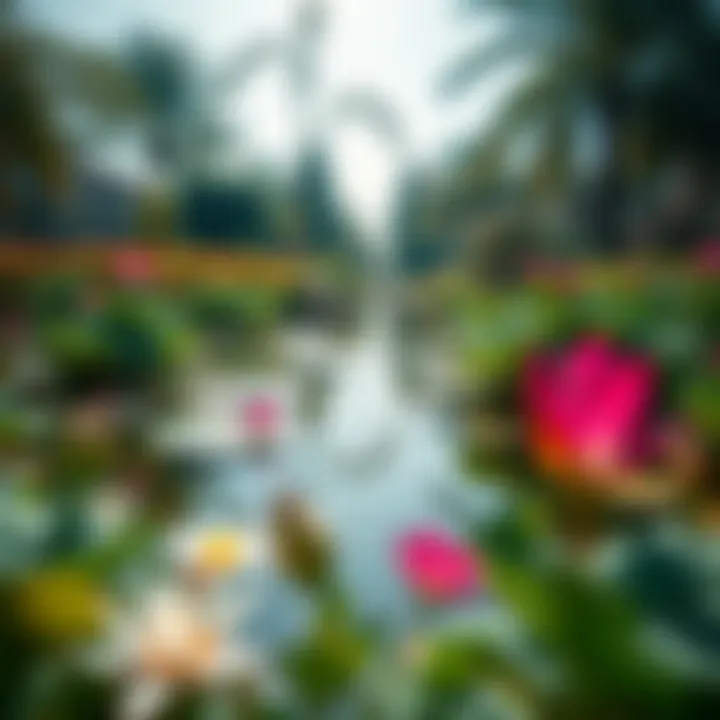 Harmony of Water and Flora A peaceful pond surrounded by flowering plants