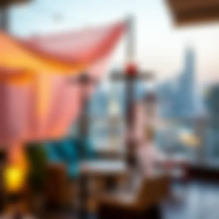 A serene outdoor shisha setting with skyline views of Downtown Dubai