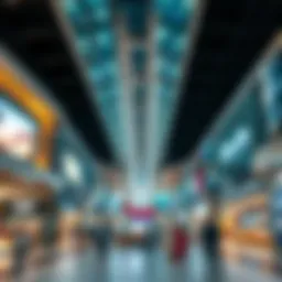 A vibrant shopping mall in Madinat Zayed showcasing diverse retail brands