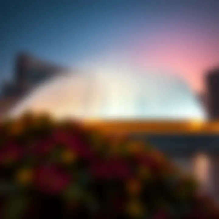 The vibrant Dubai Fountain dancing in front of the skyline, illustrating the blend of art and engineering.