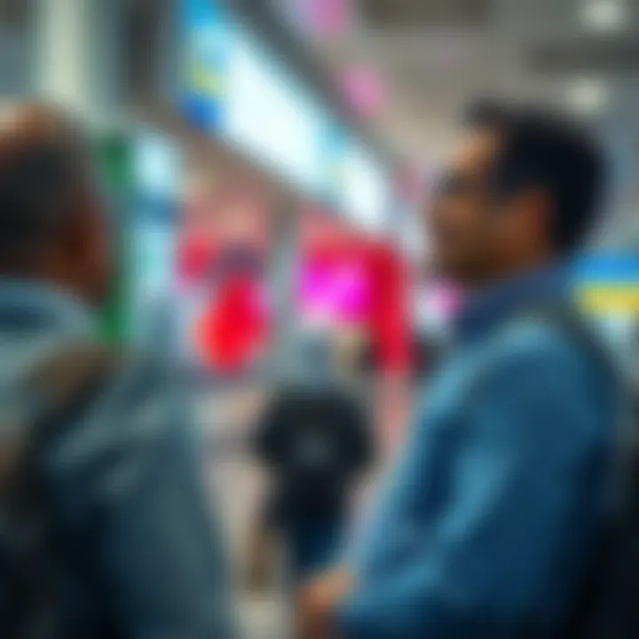 Traveler engaging with an exchange officer at the airport