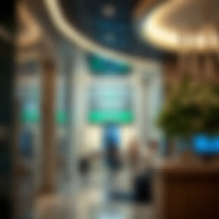 Interior of a modern bank showcasing currency exchange services