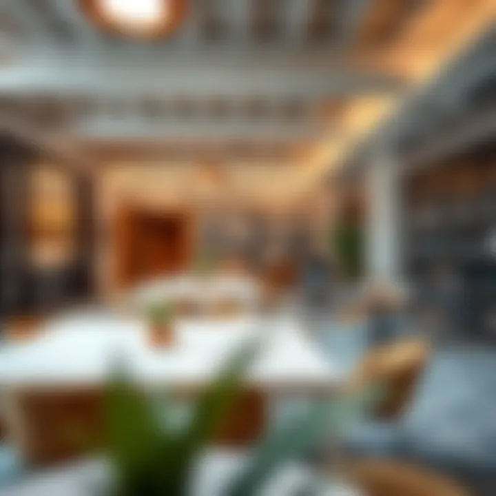 Interior view of an innovative coworking space in the Business Village, highlighting collaboration.