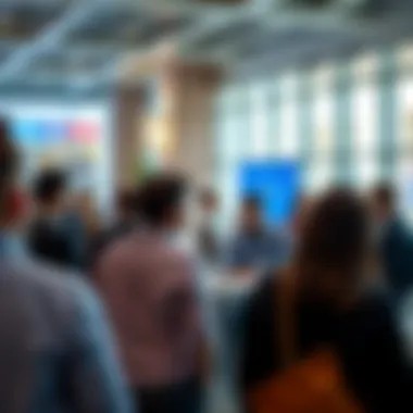 Networking event in the Business Village, showcasing entrepreneurs discussing business strategies.