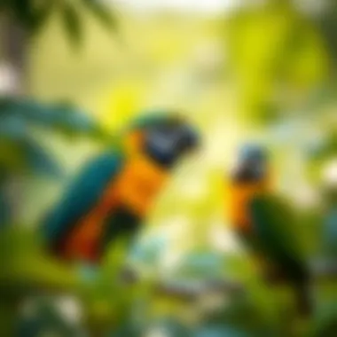 Exotic Birds of the Sanctuary A variety of exotic birds nested within the sanctuary, symbolizing the region's biodiversity.