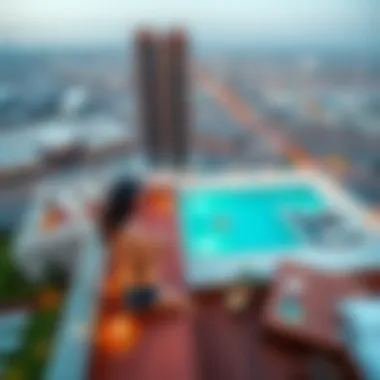 Stunning Rooftop View from Manor Hotel Panoramic rooftop view featuring cityscape and amenities