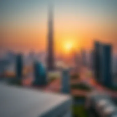 Dubai Skyline Featuring ADCB Tower B Panoramic view of Dubai's skyline with ADCB Tower B as a focal point