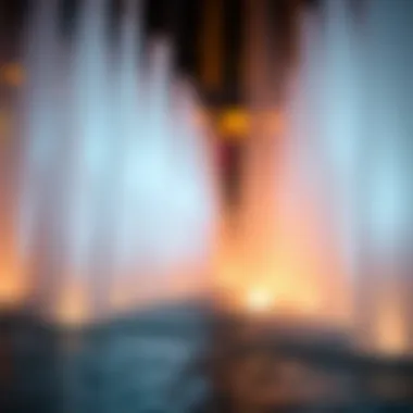 A close-up view of the fountain jets shooting water high into the air