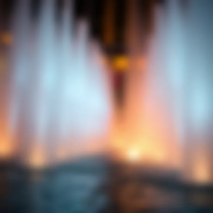 A close-up view of the fountain jets shooting water high into the air