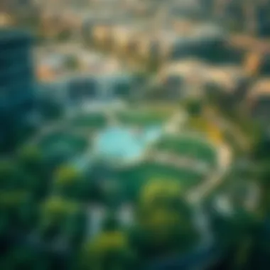 Aerial View of Green Park JVT Aerial view of Green Park in Jumeirah Village Triangle showcasing lush greenery and modern architecture