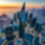 Aerial view showcasing the grandeur of Hamdan Tower against the Dubai skyline