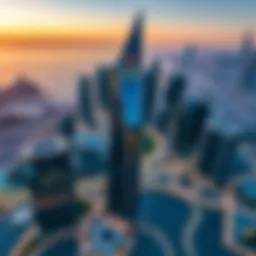 Aerial view showcasing the grandeur of Hamdan Tower against the Dubai skyline