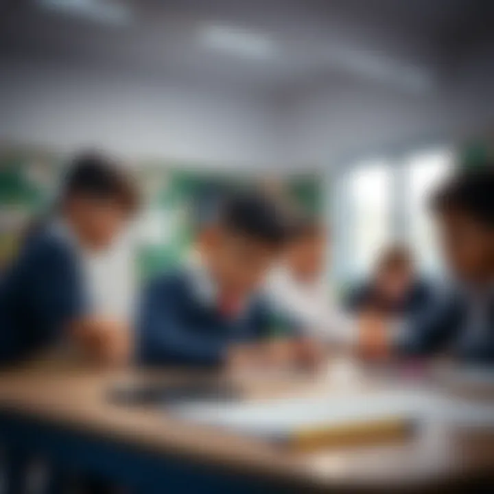 Dynamic Classroom Environment A vibrant classroom setting with students collaborating on a project