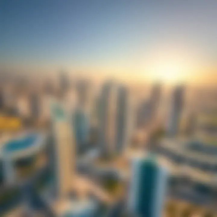 An aerial shot highlighting the unique architectural design of Horizon Towers amidst Dubai's urban landscape
