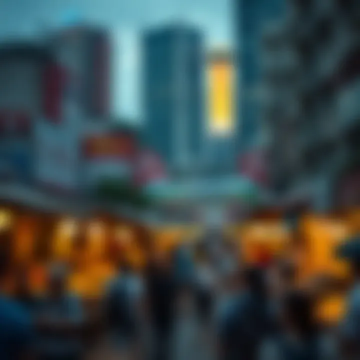 A bustling marketplace representing social dynamics