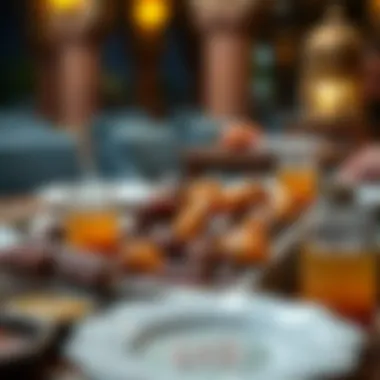 Traditional Iftar Spread Traditional iftar meal setting with dates and water