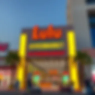 Entrance to Lulu Hypermarket Lulu hypermarket entrance with vibrant signage