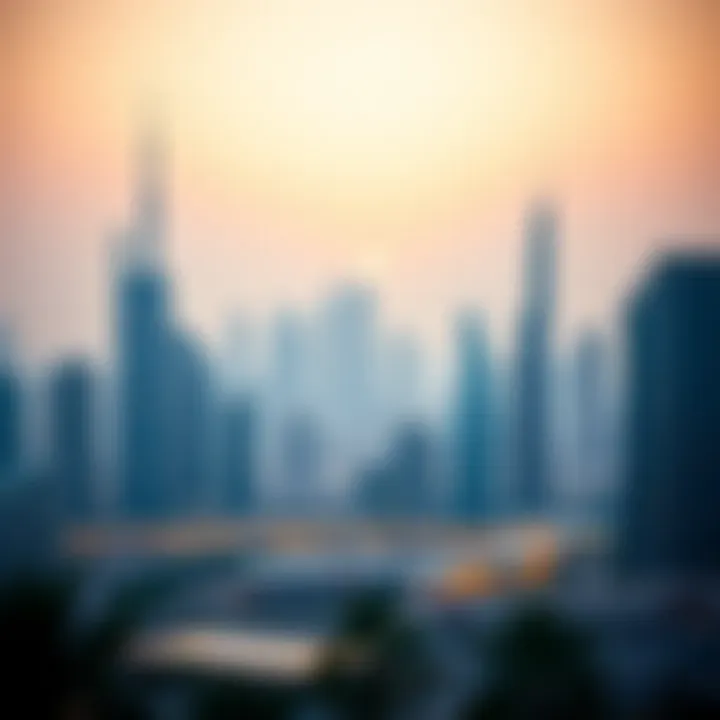 Dubai Skyline Highlighting Mashriq Elite Developments Panoramic view of Dubai skyline featuring Mashriq Elite Developments