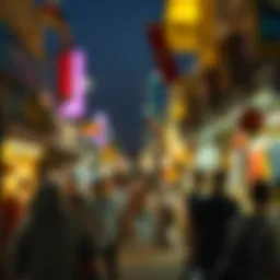 Vibrant night scene of Meena Bazaar filled with shoppers